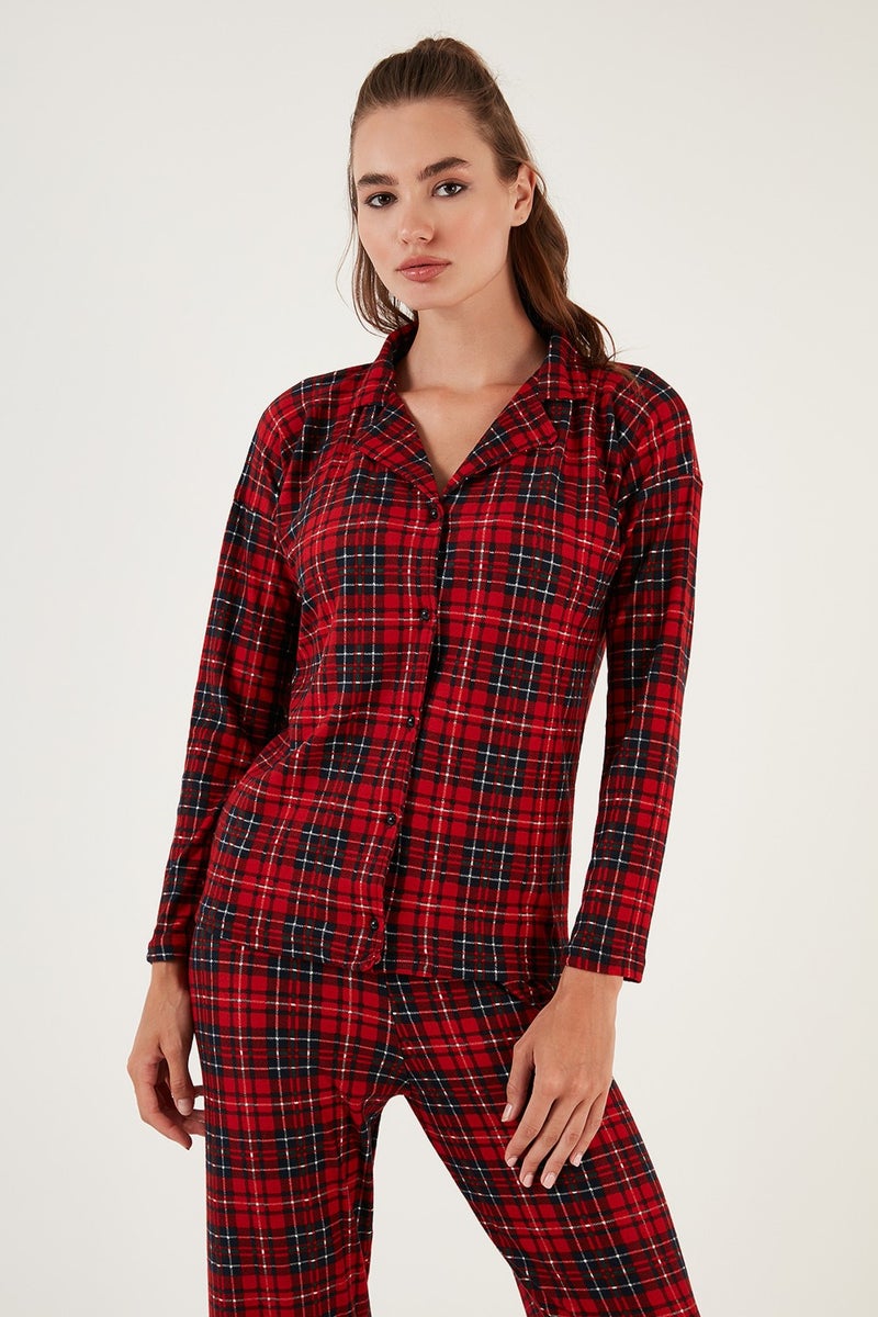 Lela Patterned Elastic Waist Shirt Collar Woven Pajama Set Women's Pajama Set 6095660W4  - Image 3