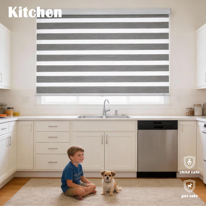 JIANGPIN TEXTILE Cordless Zebra Blinds for Indoor Windows Free-Stop Zebra Shades Dual Layer Light Filtering Sheer Shades Roller Window Blinds for Home (22" W X 72" H, Grey) - Image 4