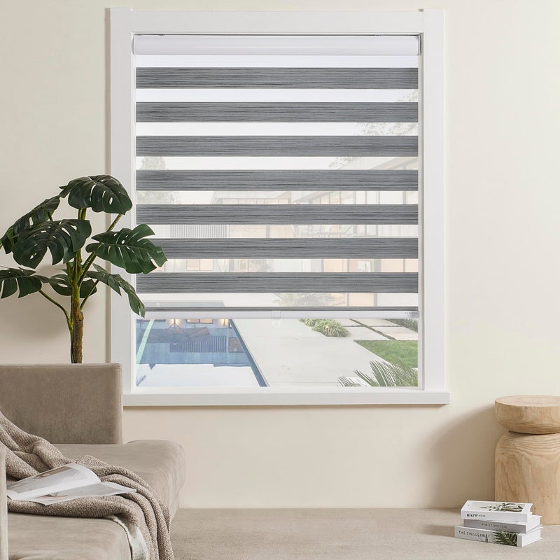 JIANGPIN TEXTILE Cordless Zebra Blinds for Indoor Windows Free-Stop Zebra Shades Dual Layer Light Filtering Sheer Shades Roller Window Blinds for Home (22" W X 72" H, Grey) - Image 1