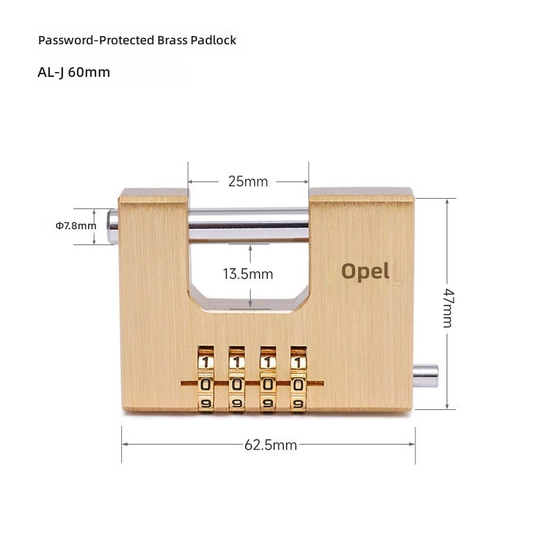 OPEL Brass Rectangular Combination Padlock for Warehouse Doors - Anti-Theft, Anti-Pry Security Lock - Image 1