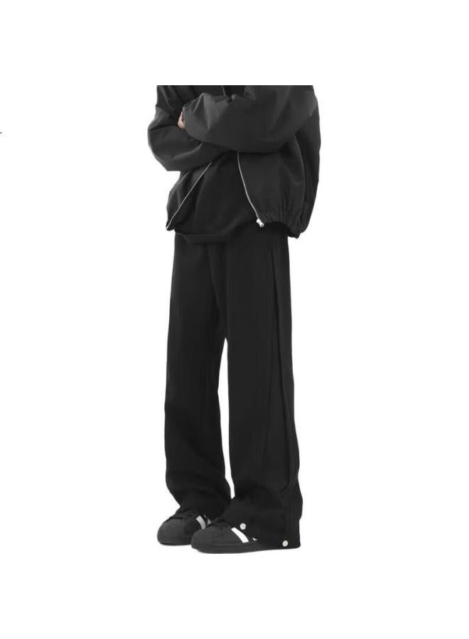 Homlean American Style Streetwear Casual Pants Men'S Spring Heavy Loose Straight Wide Leg Wide Leg Trousers Jc03 Black 2Xl - Image 2