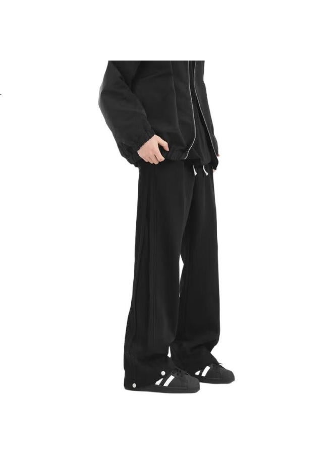 Homlean American Style Streetwear Casual Pants Men'S Spring Heavy Loose Straight Wide Leg Wide Leg Trousers Jc03 Black 2Xl - Image 1