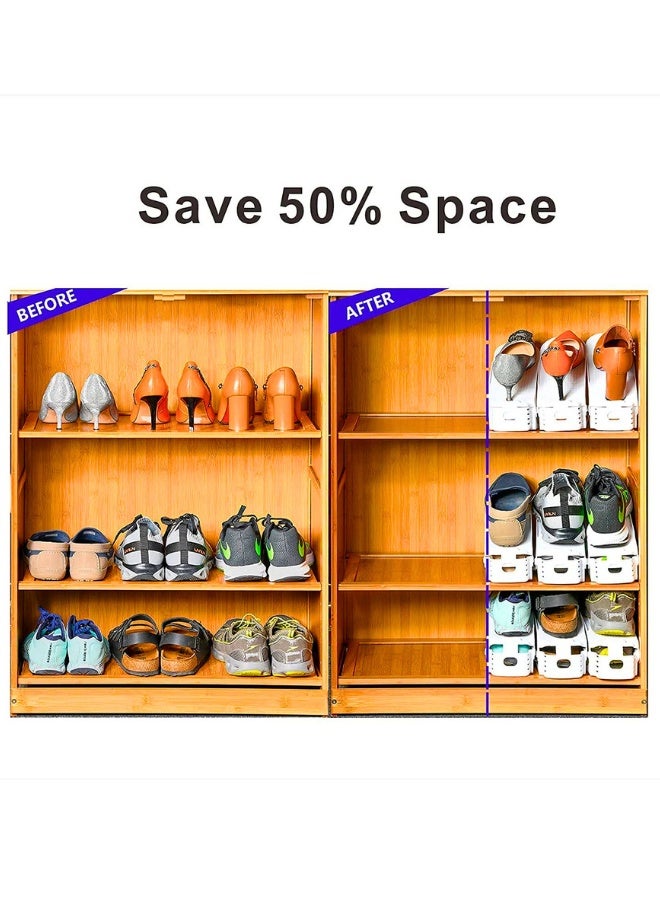 تشيس اب مجموعة من 9 قطع منظم أحذية قابل للتعديل، رف عرض مزدوج الطبقات، حامل تخزين أحذية موفر للمساحة لتنظيم الخزانة (رمادي أبيض) - Image 3