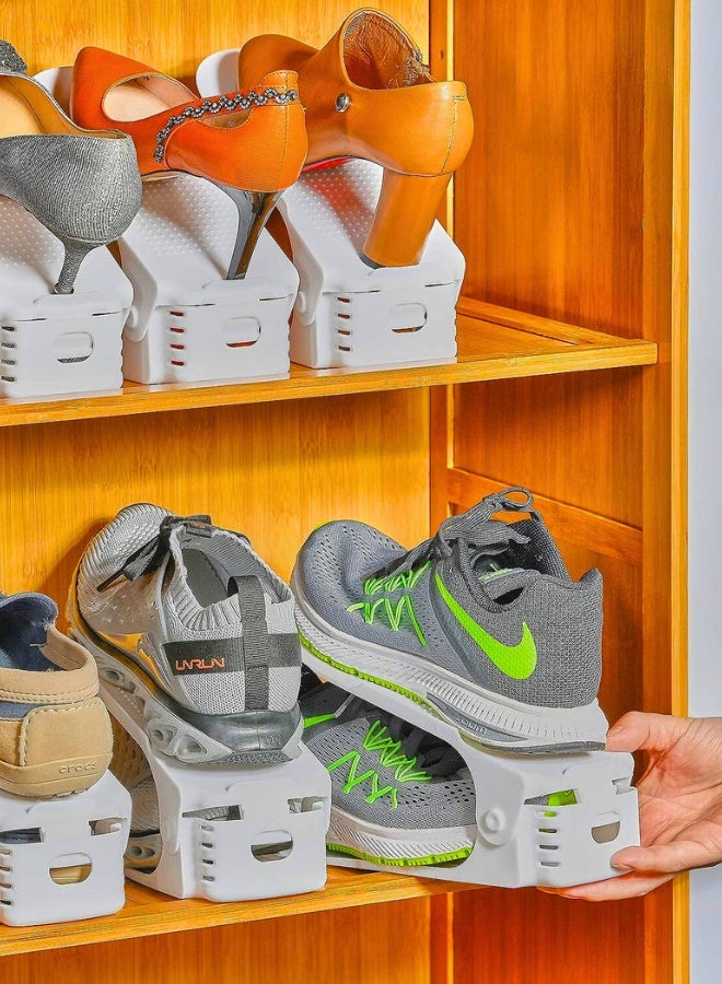 تشيس اب مجموعة من 9 قطع منظم أحذية قابل للتعديل، رف عرض مزدوج الطبقات، حامل تخزين أحذية موفر للمساحة لتنظيم الخزانة (رمادي أبيض) - Image 5