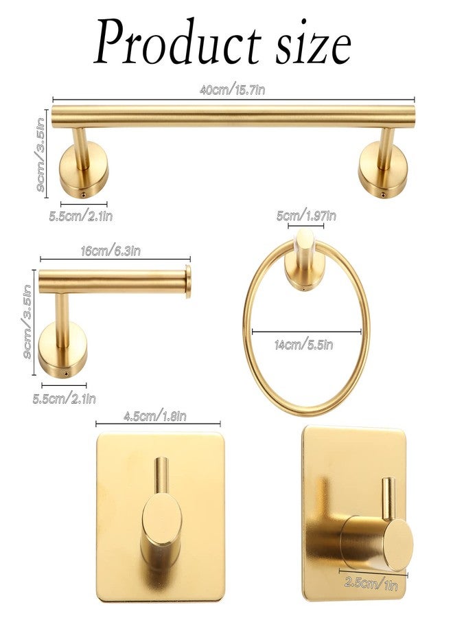 Funrous 10 Pcs Matte Bathroom Hardware Set SUS304 Bathroom Hanger Set 16 Inch Hand Towel Bar Towel Holder Toilet Paper Holder Angled Hook 2 Robe Towel Hooks Wall Mounted Accessory(Gold) - Image 2