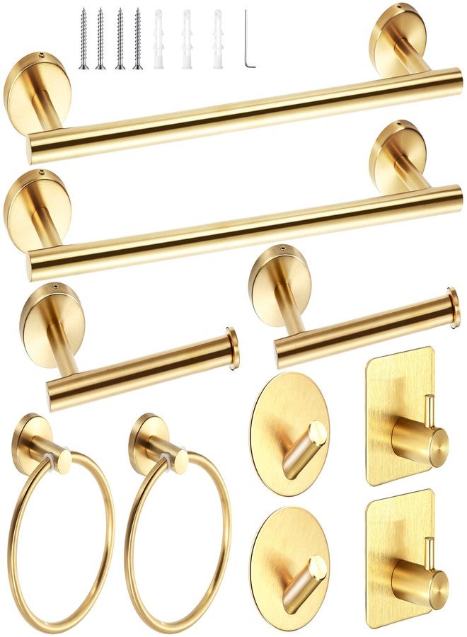 Funrous 10 Pcs Matte Bathroom Hardware Set SUS304 Bathroom Hanger Set 16 Inch Hand Towel Bar Towel Holder Toilet Paper Holder Angled Hook 2 Robe Towel Hooks Wall Mounted Accessory(Gold) - Image 1
