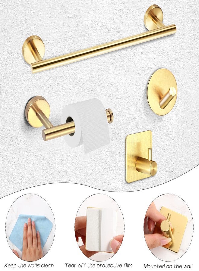 Funrous 10 Pcs Matte Bathroom Hardware Set SUS304 Bathroom Hanger Set 16 Inch Hand Towel Bar Towel Holder Toilet Paper Holder Angled Hook 2 Robe Towel Hooks Wall Mounted Accessory(Gold) - Image 5