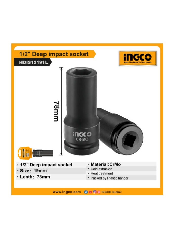 إنجكو سوكت صدمات عميق 19 ملم، 1/2 إنش من INGCO - الموديل: HDIS12191L - Image 3