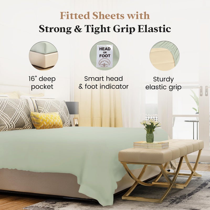 Good Sleep Bedding Queen Fitted Sheet Only - 100% Egyptian Cotton, 1000 TC Fitted Sheet Queen with 16" Deep Pockets, Soft & Breathable, Hotel Style Luxury Fitted Bed Sheets - Sage Green Fitted Sheets - Image 3