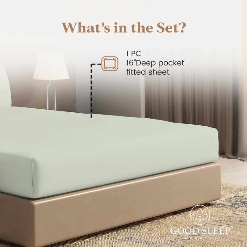 Good Sleep Bedding Queen Fitted Sheet Only - 100% Egyptian Cotton, 1000 TC Fitted Sheet Queen with 16" Deep Pockets, Soft & Breathable, Hotel Style Luxury Fitted Bed Sheets - Sage Green Fitted Sheets - Image 2