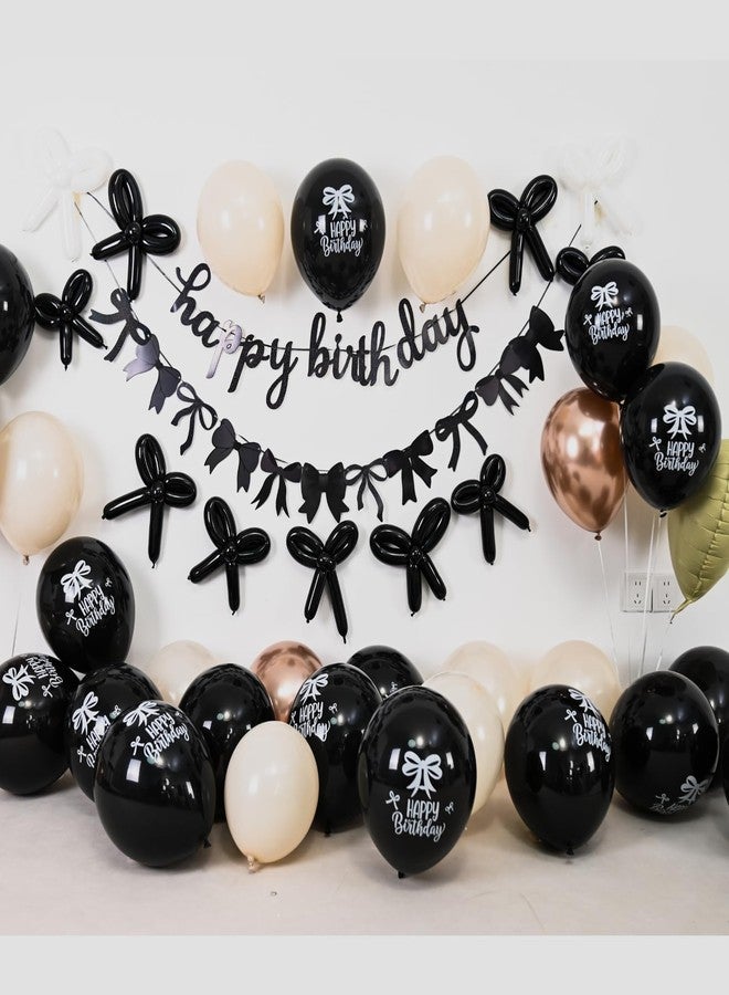 Vibzox Bow Birthday Decorations,Bow Coquette Party Decorations with Happy Birthday Banner Black Gold Sand White Bow Balloons Heart Foil Balloons for Girls Women Bow Theme Decor - Image 3