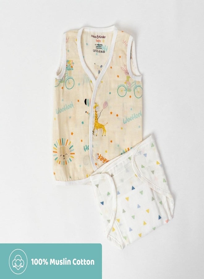 haus & kinder Baby Muslin Cotton Vest & Nappy Set - 6 Pc | Tropical Twist Print | Size Large, 6-12 Months | Soft & Breathable Baby Essentials - Image 5