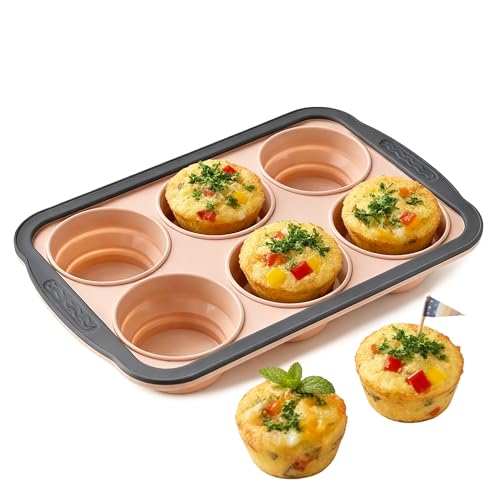 LGQUK Silicone Muffin Pan for Baking with Metal Frame， Nonstick Cupcake Pan, 6 Cup Baking Pan for Cupcake, Tarts, Egg Bites(6 Cup Pink) - Image 1