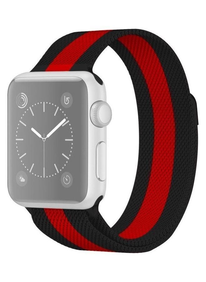 NIBEMINENT - Milanese Loop Magnetic Stainless Steel Watchband for Apple Watch Series 7/6/SE/5/4/3/2/1 38/40/41mm Black/Red - Image 1