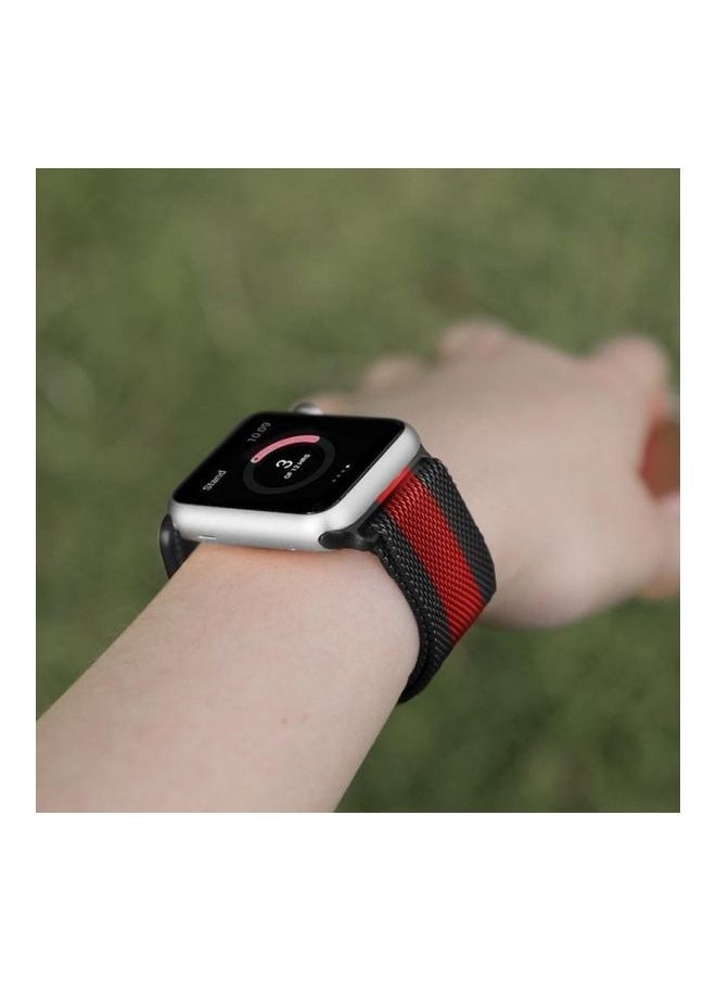 NIBEMINENT - Milanese Loop Magnetic Stainless Steel Watchband for Apple Watch Series 7/6/SE/5/4/3/2/1 38/40/41mm Black/Red - Image 1