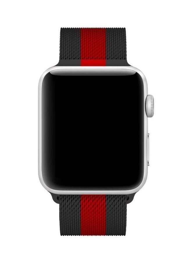 NIBEMINENT - Milanese Loop Magnetic Stainless Steel Watchband for Apple Watch Series 7/6/SE/5/4/3/2/1 38/40/41mm Black/Red - Image 1