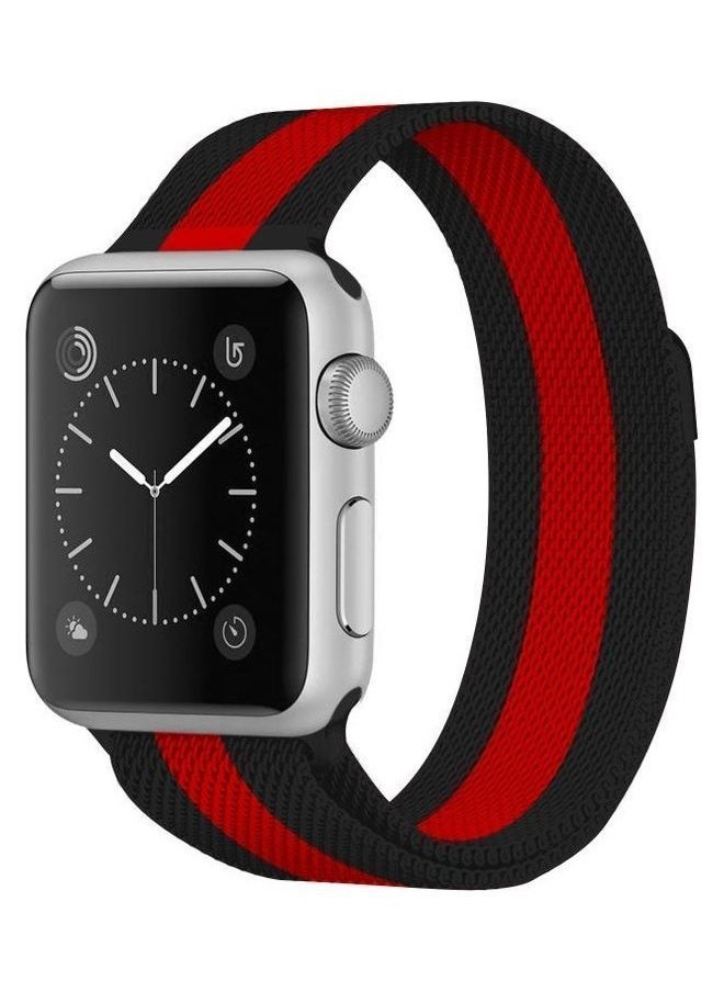 NIBEMINENT - Milanese Loop Magnetic Stainless Steel Watchband for Apple Watch Series 7/6/SE/5/4/3/2/1 38/40/41mm Black/Red - Image 1