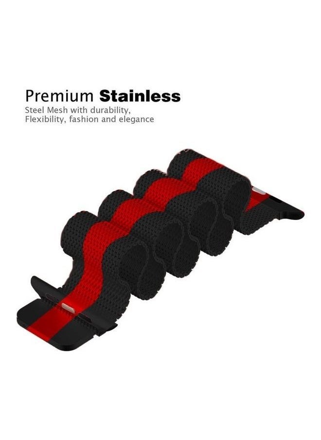 NIBEMINENT - Milanese Loop Magnetic Stainless Steel Watchband for Apple Watch Series 7/6/SE/5/4/3/2/1 38/40/41mm Black/Red - Image 1