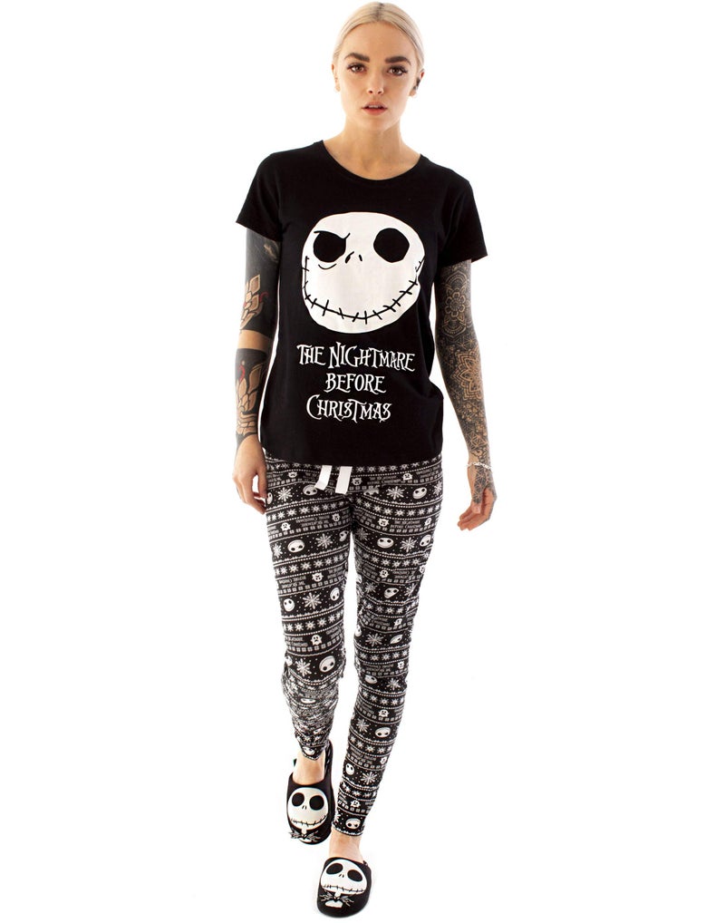 Disney Nightmare Before Christmas Pajamas Womens Skellington PJ Top Trousers Medium Black - Image 1