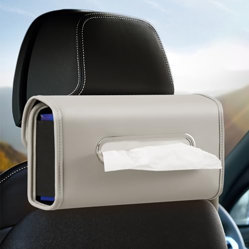 WHHMK Car Tissue Holder WHHMK Tissue Box Cover Keep Car Tidy PU Leather Backseat Napkin Rectangle Organizer Extra Large Tissue Box Storage in Auto Fits for 100150 Regular Size TissuesGrey1 Pack - Image 1