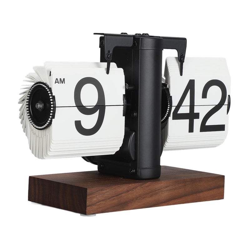 FOSA Flip Desk Clock, Retro Vintage Flip Desk Table Clock, Digital Sided Large Numbers Mechanical Flip Clock Wood Base for Living Room, Study Room and Officeï¼ˆBlackï¼‰ - Image 1
