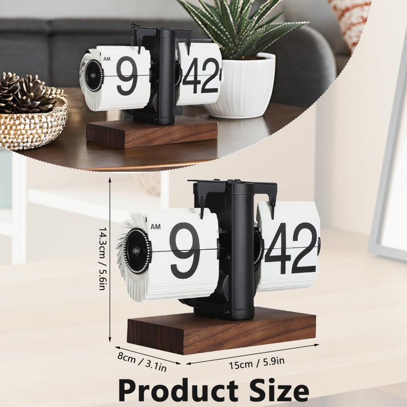 FOSA Flip Desk Clock, Retro Vintage Flip Desk Table Clock, Digital Sided Large Numbers Mechanical Flip Clock Wood Base for Living Room, Study Room and Officeï¼ˆBlackï¼‰ - Image 3