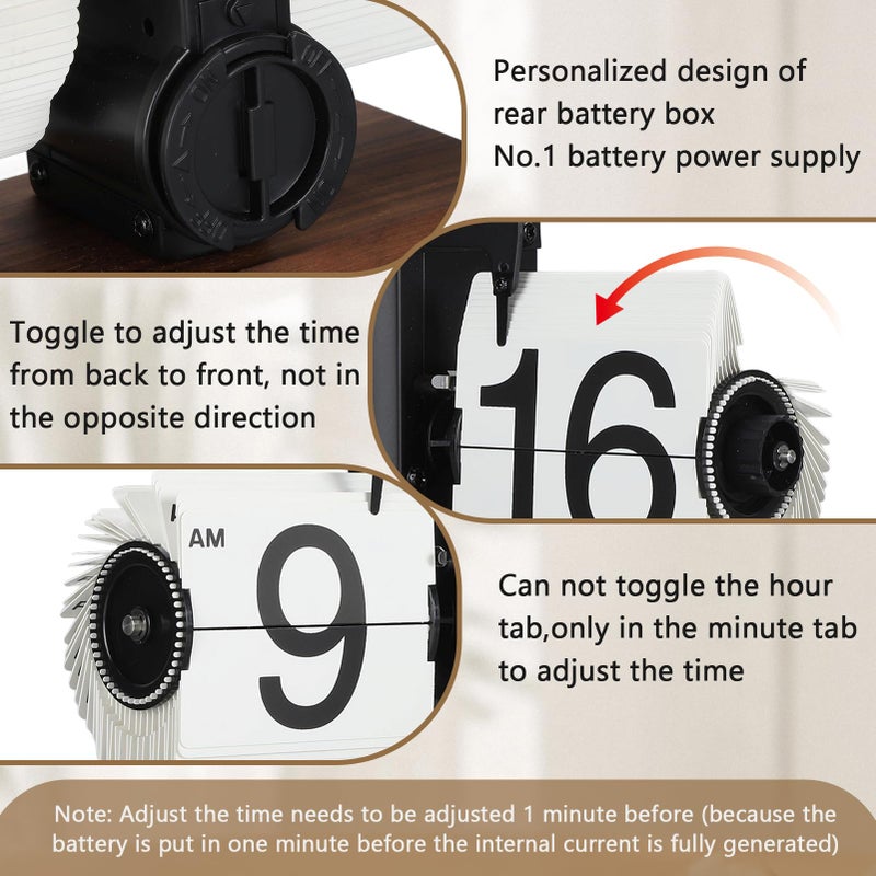 FOSA Flip Desk Clock, Retro Vintage Flip Desk Table Clock, Digital Sided Large Numbers Mechanical Flip Clock Wood Base for Living Room, Study Room and Officeï¼ˆBlackï¼‰ - Image 4