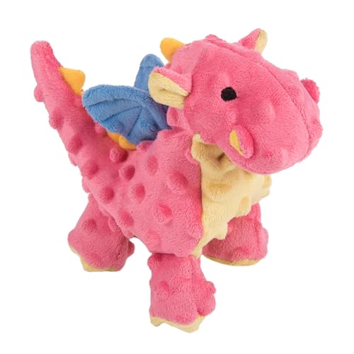 goDog Bubble Plush Dragons Squeaky Dog Toy Chew Guard Technology Coral Small - Image 1