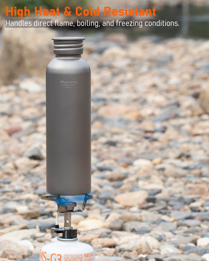 photway 25oz Titanium Water Bottle, Ultralight Single Wall Titanium Flask for Boiling Water, Leakproof Sports Bottle for Camping, Hiking, Cycling & Outdoor Use - Image 5