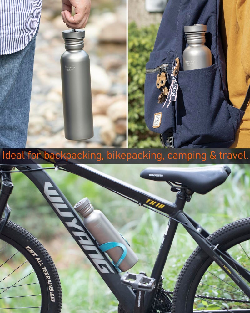 photway 25oz Titanium Water Bottle, Ultralight Single Wall Titanium Flask for Boiling Water, Leakproof Sports Bottle for Camping, Hiking, Cycling & Outdoor Use - Image 4