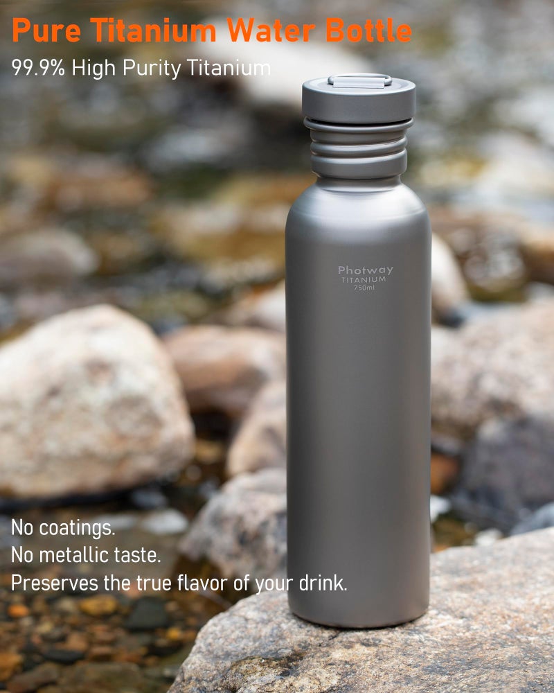 photway 25oz Titanium Water Bottle, Ultralight Single Wall Titanium Flask for Boiling Water, Leakproof Sports Bottle for Camping, Hiking, Cycling & Outdoor Use - Image 2