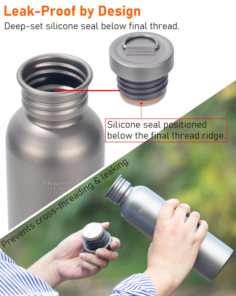 photway 25oz Titanium Water Bottle, Ultralight Single Wall Titanium Flask for Boiling Water, Leakproof Sports Bottle for Camping, Hiking, Cycling & Outdoor Use - Image 1