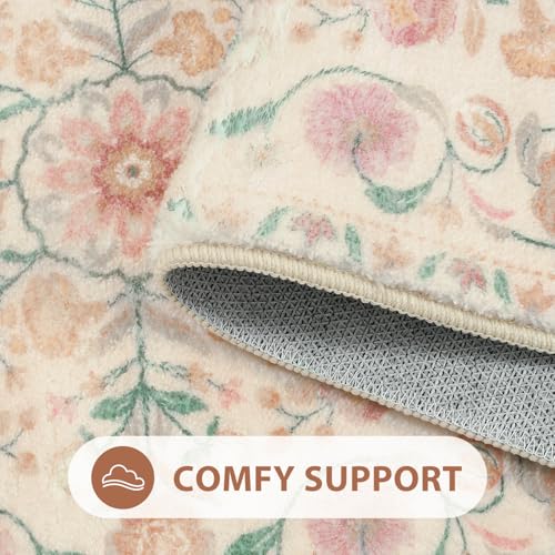 Uphome Boho Bath Mat Beige Floral Small Bathroom Rugs Ultra Soft NonSlip Vintage Bath Mats Machine Washable Farmhouse Floral Bath Rugs for Bathroom Toilet Sink Tub 18x26 inch - Image 3