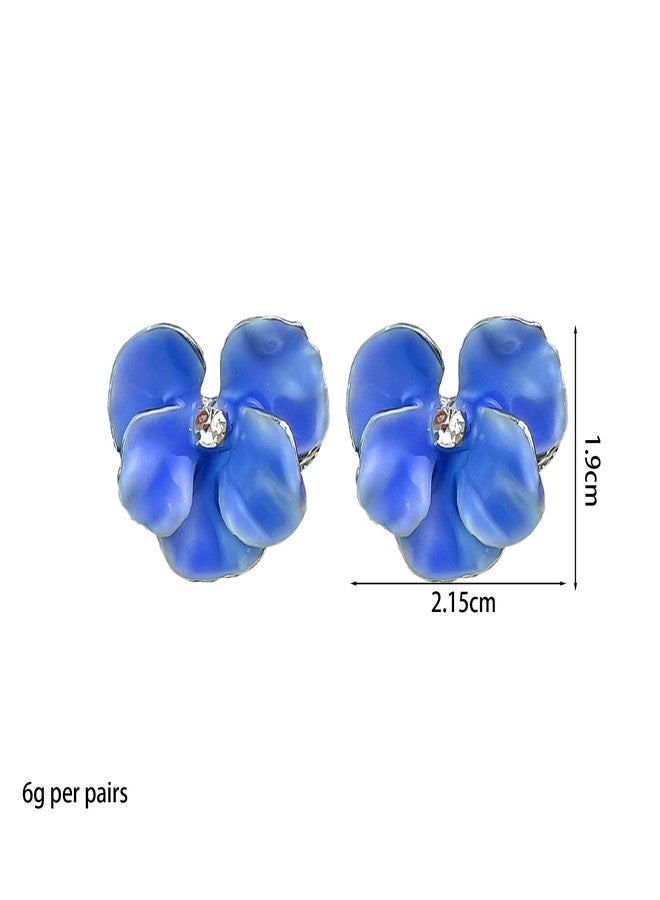 Anmpab Enamel Drip Oil Orchid Flower Stud Earrings for Women Irregular Butterfly Floral Petal Earrings Statement Jewelry (Blue) - Image 5