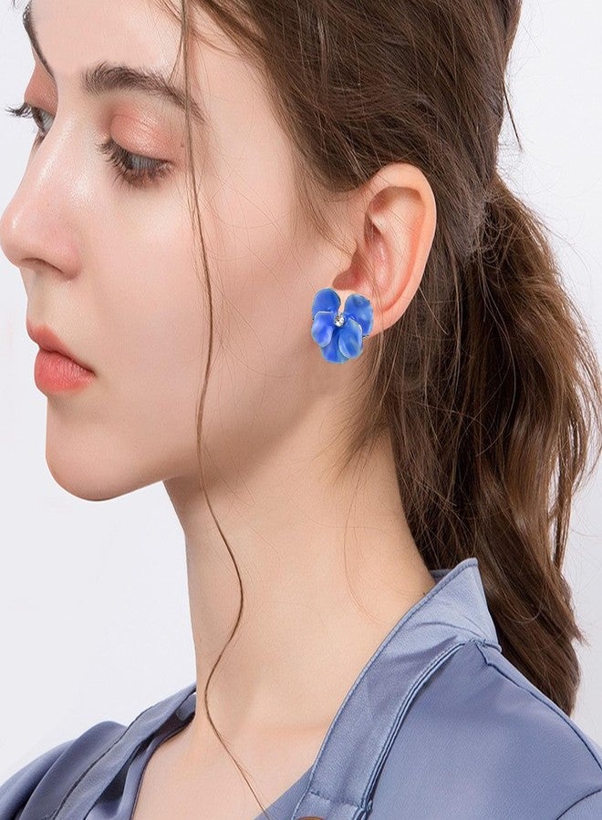 Anmpab Enamel Drip Oil Orchid Flower Stud Earrings for Women Irregular Butterfly Floral Petal Earrings Statement Jewelry (Blue) - Image 2