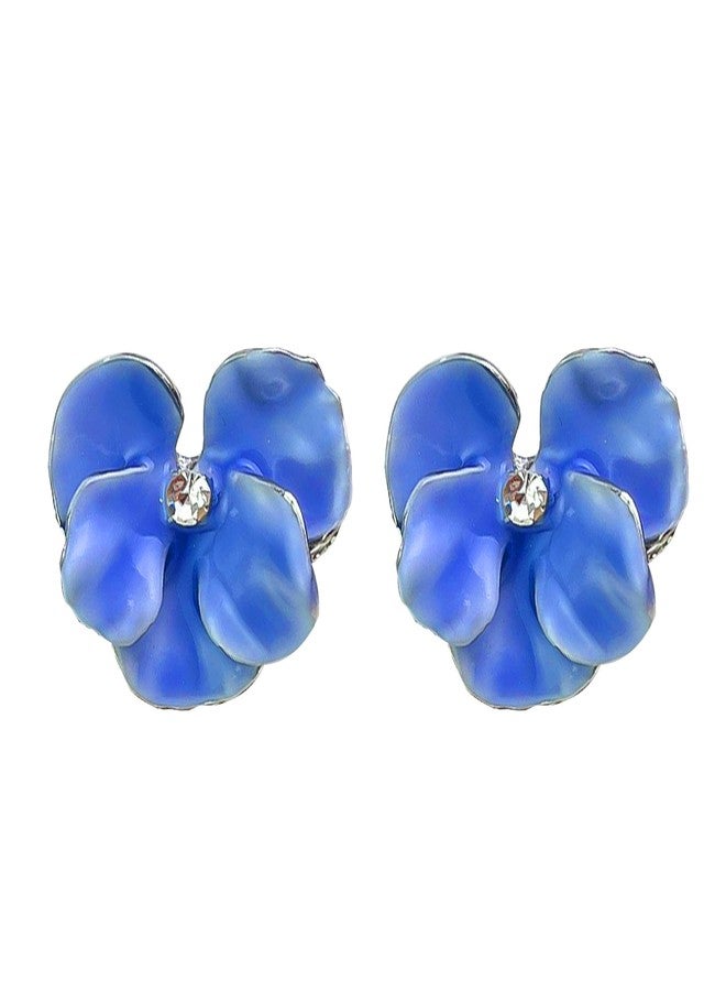 Anmpab Enamel Drip Oil Orchid Flower Stud Earrings for Women Irregular Butterfly Floral Petal Earrings Statement Jewelry (Blue) - Image 1
