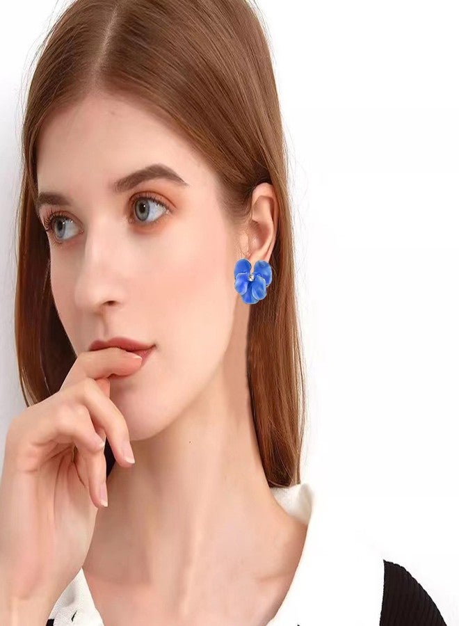 Anmpab Enamel Drip Oil Orchid Flower Stud Earrings for Women Irregular Butterfly Floral Petal Earrings Statement Jewelry (Blue) - Image 4