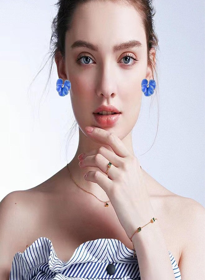 Anmpab Enamel Drip Oil Orchid Flower Stud Earrings for Women Irregular Butterfly Floral Petal Earrings Statement Jewelry (Blue) - Image 3