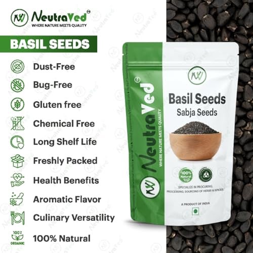 NeutraVed Raw Basil Seeds 700g – Edible Sabja Seeds for Eating, Weight Loss & Detox – Natural, Unpolished, Rich in Fiber & Omega-3 (Pack of 2X350g) - Image 3