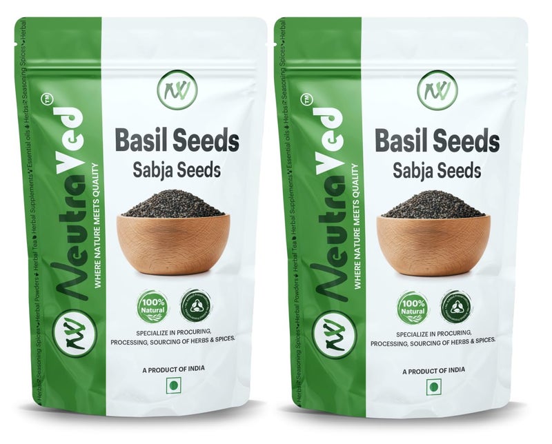 NeutraVed Raw Basil Seeds 700g – Edible Sabja Seeds for Eating, Weight Loss & Detox – Natural, Unpolished, Rich in Fiber & Omega-3 (Pack of 2X350g) - Image 1