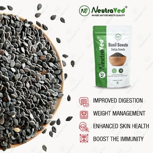 NeutraVed Raw Basil Seeds 700g – Edible Sabja Seeds for Eating, Weight Loss & Detox – Natural, Unpolished, Rich in Fiber & Omega-3 (Pack of 2X350g) - Image 5