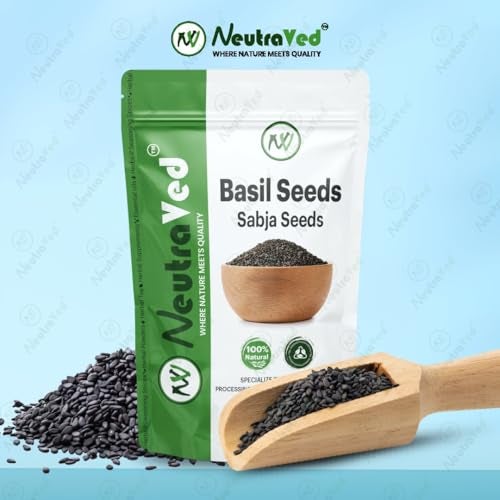 NeutraVed Raw Basil Seeds 700g – Edible Sabja Seeds for Eating, Weight Loss & Detox – Natural, Unpolished, Rich in Fiber & Omega-3 (Pack of 2X350g) - Image 2