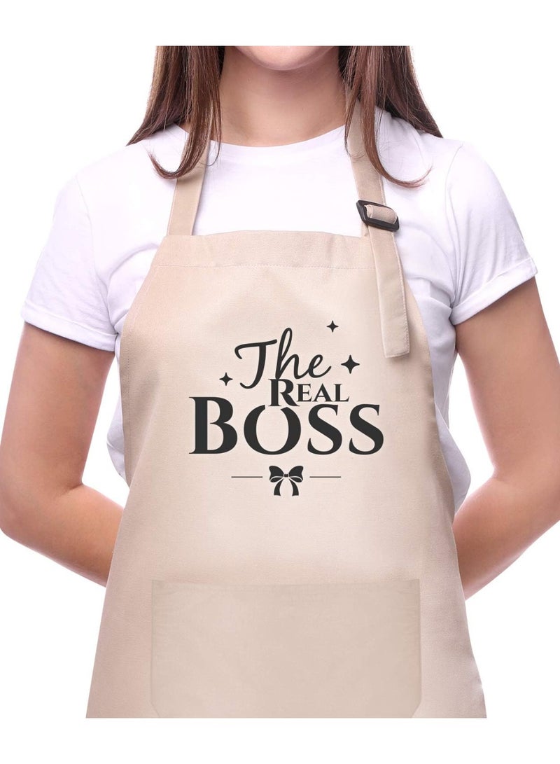 Genrics Couple Aprons for Cooking-The Boss The Real Boss Apron Set Funny Adjustable Baking Aprons His and Her Engagement Anniversary Wedding Valentines Day Bridal Shower Gift - Image 2