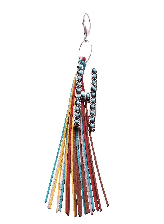 Wonderent Western Initial Letter A-Z Key Chain, Handbags Charm with Leather Tessel and Easy Snap Hook (H) - Image 3