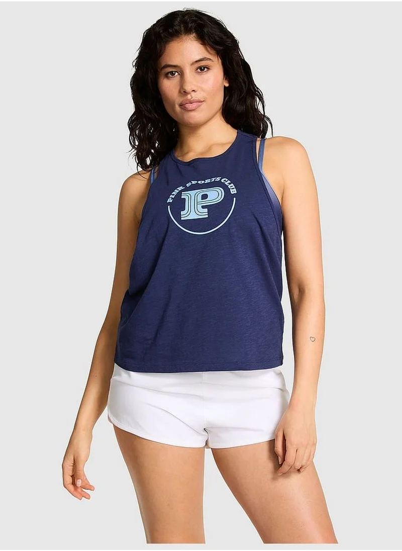 PINK Cotton Cropped Racerback Tank Top