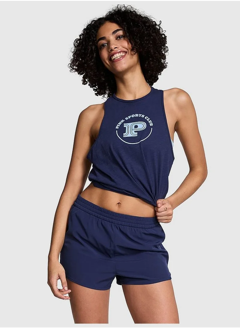 PINK Cotton Cropped Racerback Tank Top