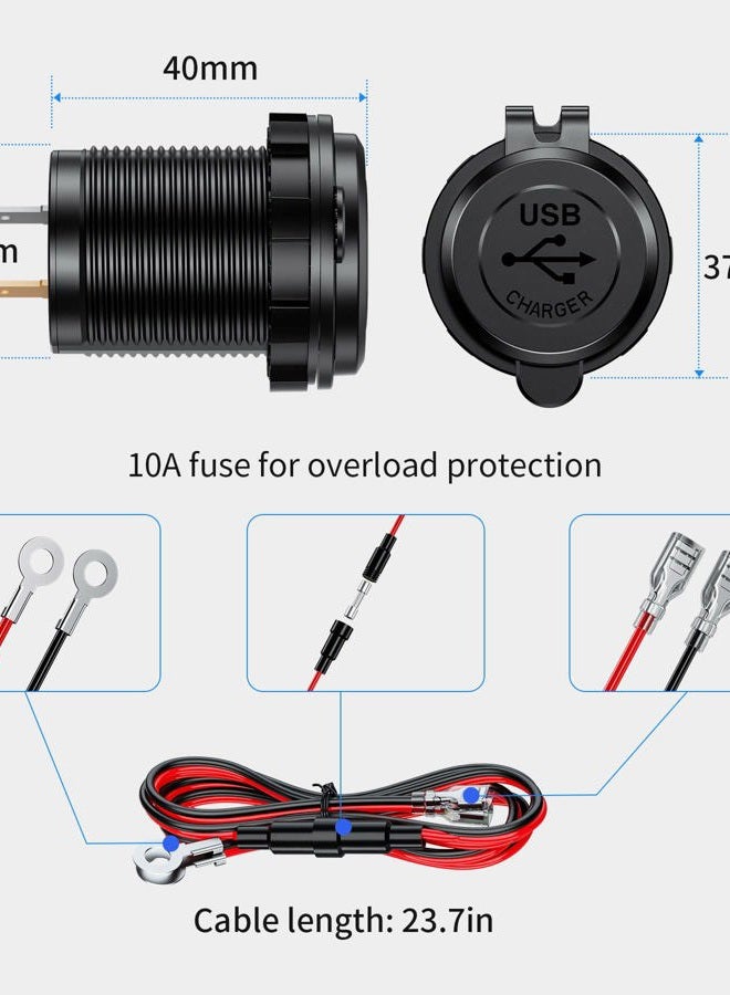 Kewig 【2Pack】 Quick Charge 3.0 Dual USB Charger Socket, Waterproof 36W USB Outlet Fast Charge with Touch Switch & Blue LED DIY Kit for 12V/24V Car Boat Marine ATV Bus Truck Golf - Image 4