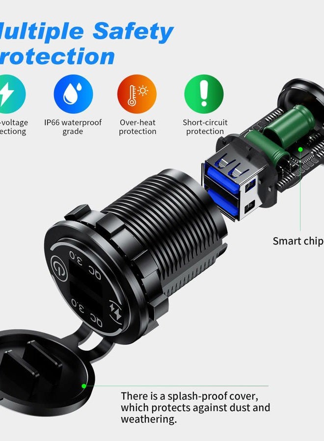 Kewig 【2Pack】 Quick Charge 3.0 Dual USB Charger Socket, Waterproof 36W USB Outlet Fast Charge with Touch Switch & Blue LED DIY Kit for 12V/24V Car Boat Marine ATV Bus Truck Golf - Image 3
