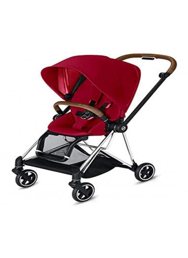 cybex Mios 2 Complete Stroller, One-Hand Compact Fold, Reversible Seat, Smooth Ride All-Wheel Suspension, Extra Storage, Adjustable Leg Rest, True Red Seat With Chrome/Brown Frame 