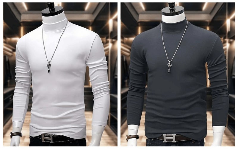 European and American high street cleanfit double-sided thick velvet base shirt men's half-turtleneck black close-fitting inner wear long-sleeved T-shirt - Image 2